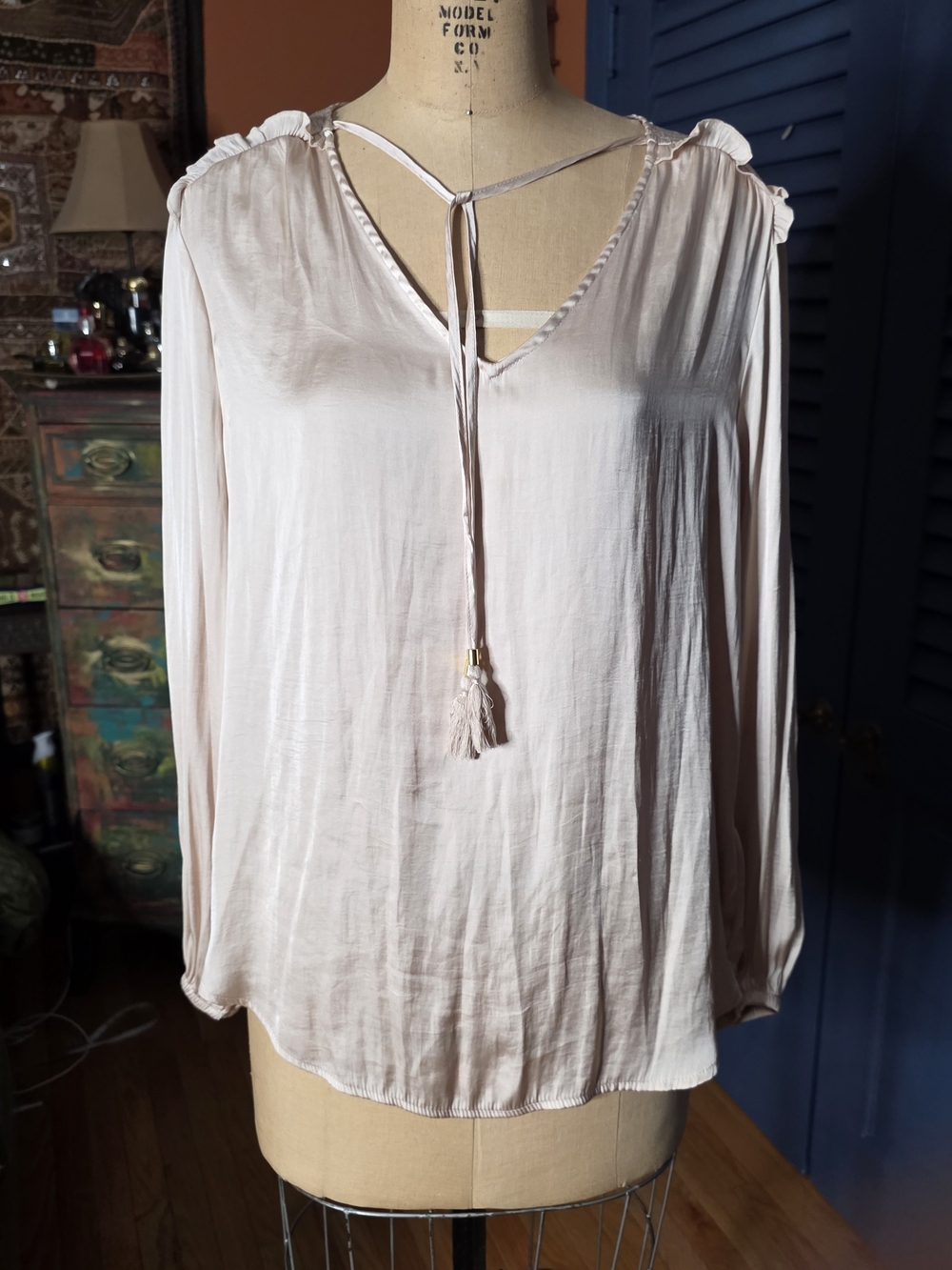 Philosophy Republic Clothing Champagne Pink Ruffle Peasant Blouse